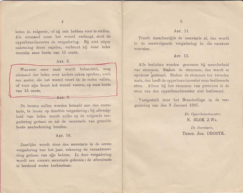  Huishoudelijk reglement 1891 art. 1 en 2