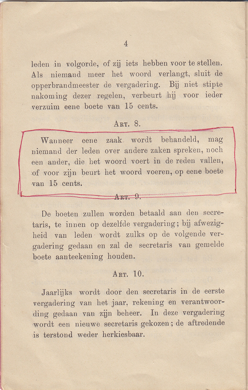  Huishoudelijk reglement 1891 art. 1 en 2